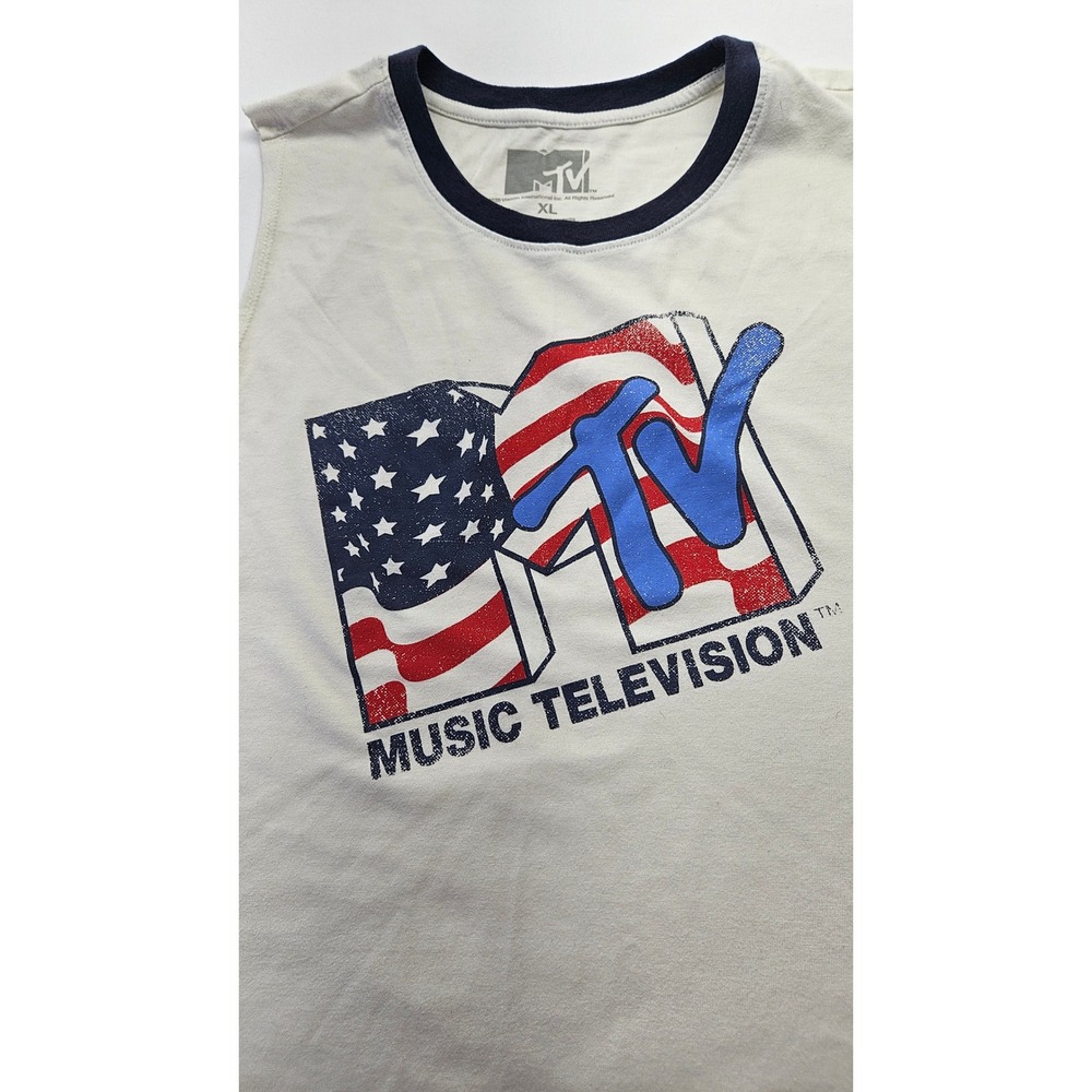 MTV Music Television Graphic Tank Top Women XL White Americana Ringer Sleeveless - Picture 3 of 3
